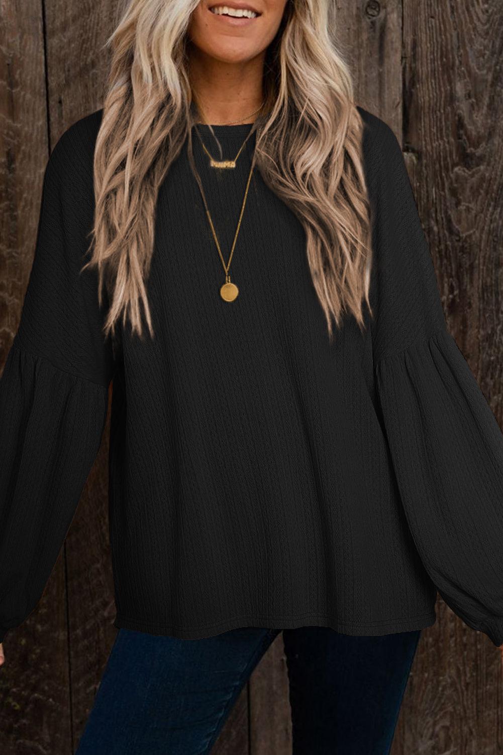 Ruby Solid Color Textured Lantern Sleeve Top - The Fair Lady Shop