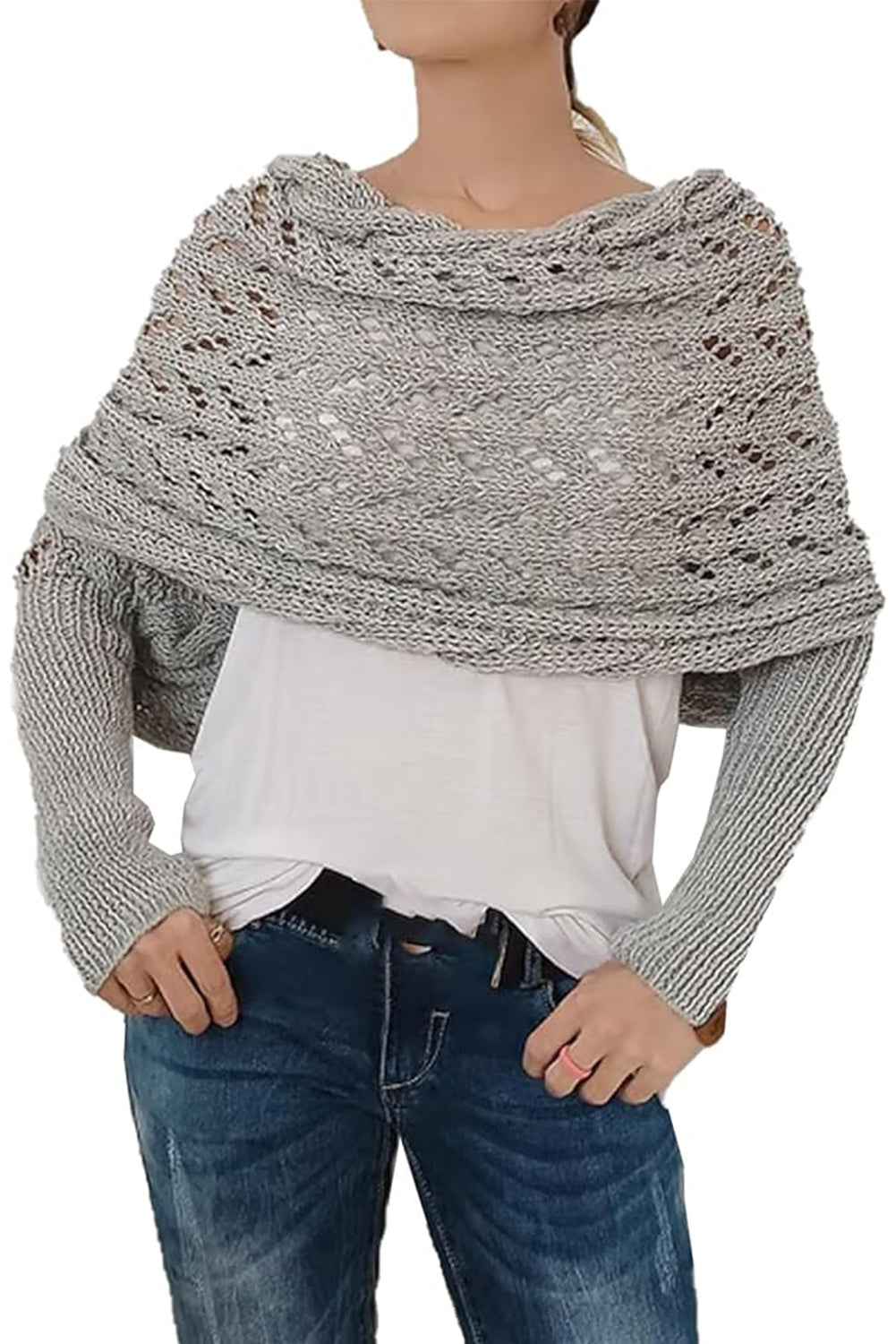 Gray Cross Detail Hollowed Knit Scarf with Sleeves - The Fair Lady Shop