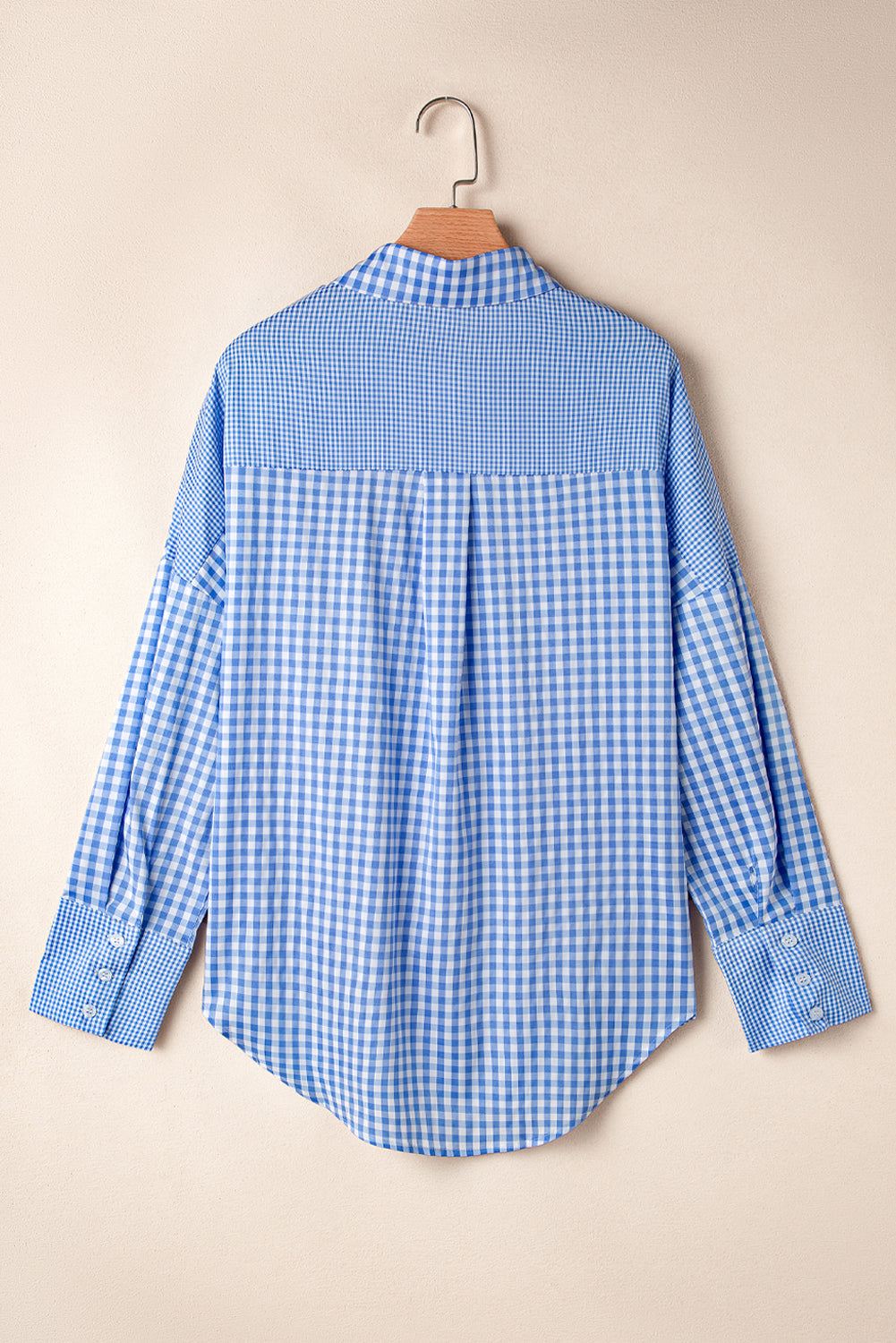 Sky Blue Plaid Pocket Long Sleeve Tunic Shirt