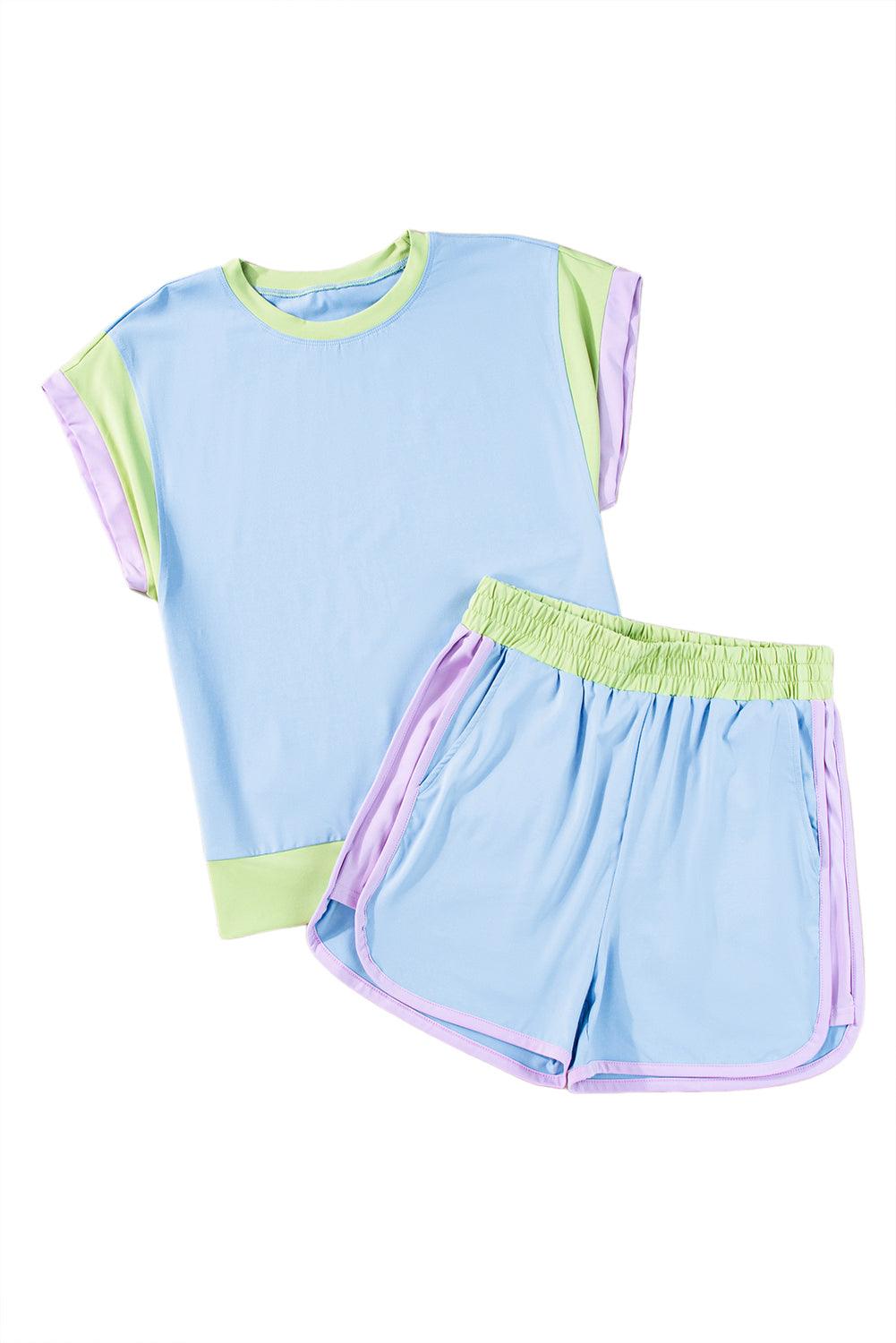Peach Blossom Color Block Loose Fit Top & Elastic Waist Shorts Set - The Fair Lady Shop