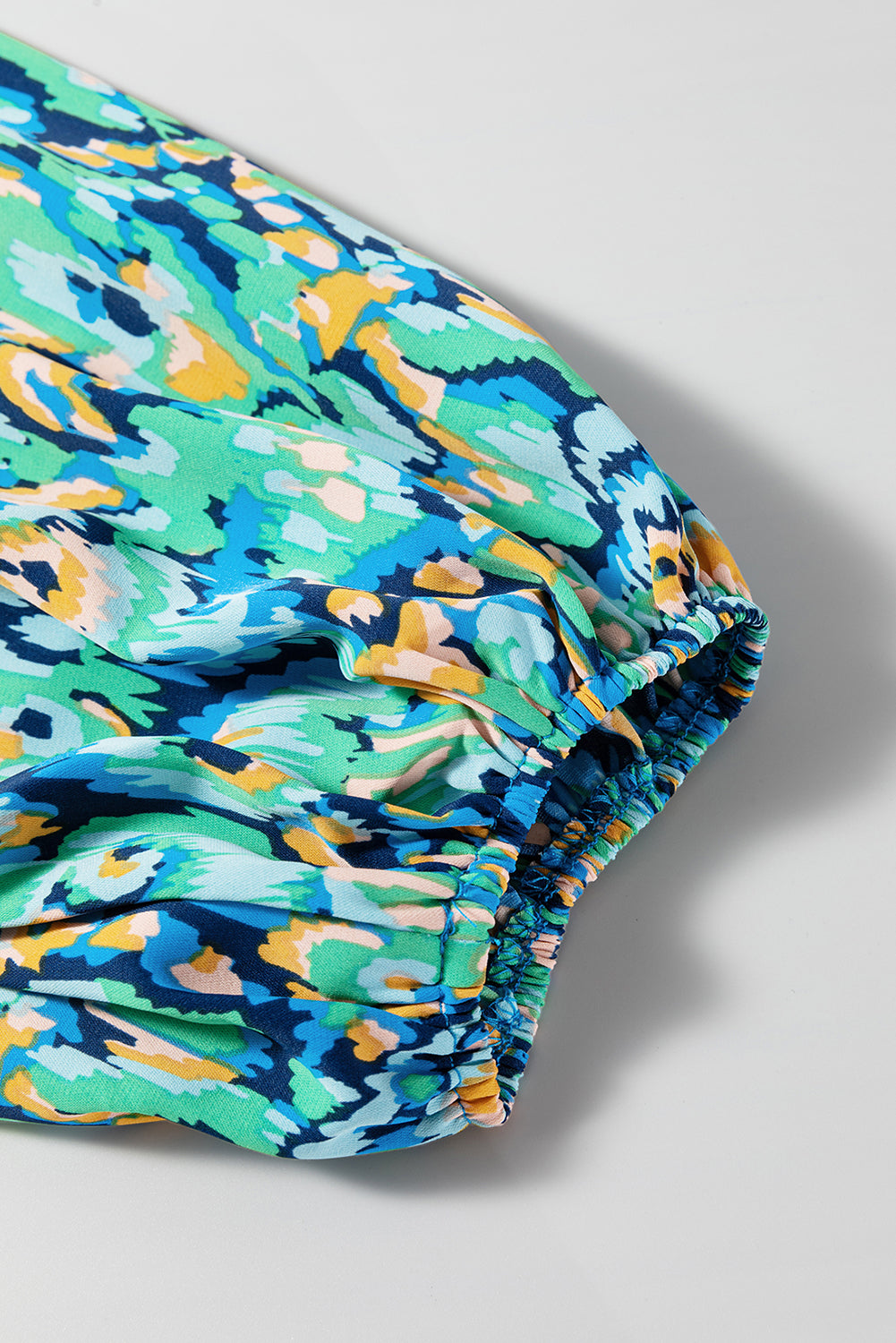 Green Abstract Print Batwing Sleeve V Neck High Waist Romper - The Fair Lady Shop