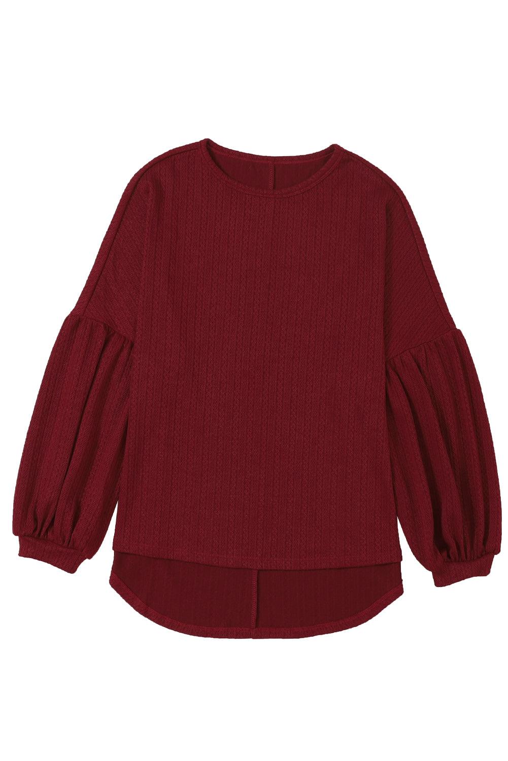 Ruby Solid Color Textured Lantern Sleeve Top - The Fair Lady Shop