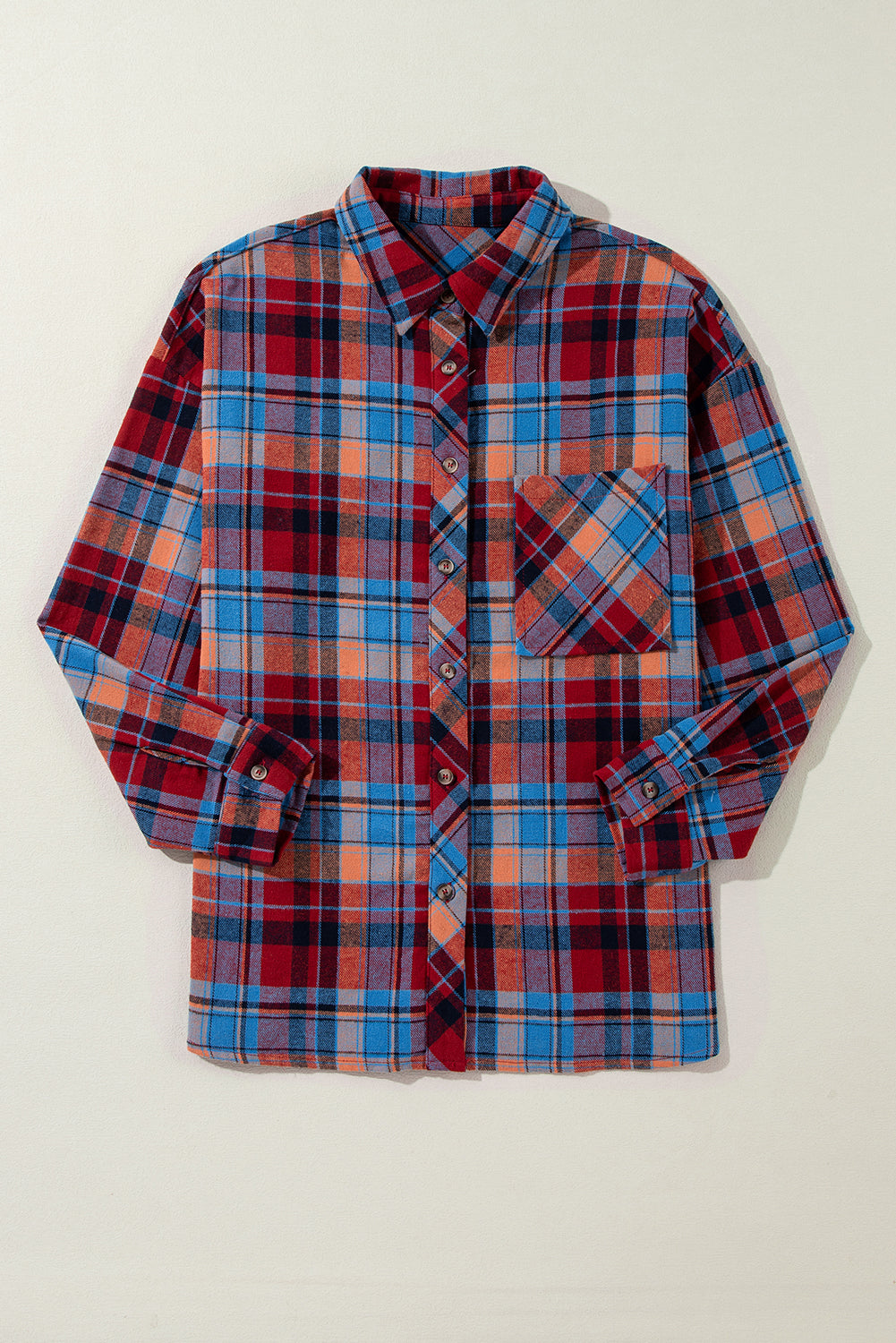 Red Plaid Print Drop Sleeve Loose Shirt - The Fair Lady Shop