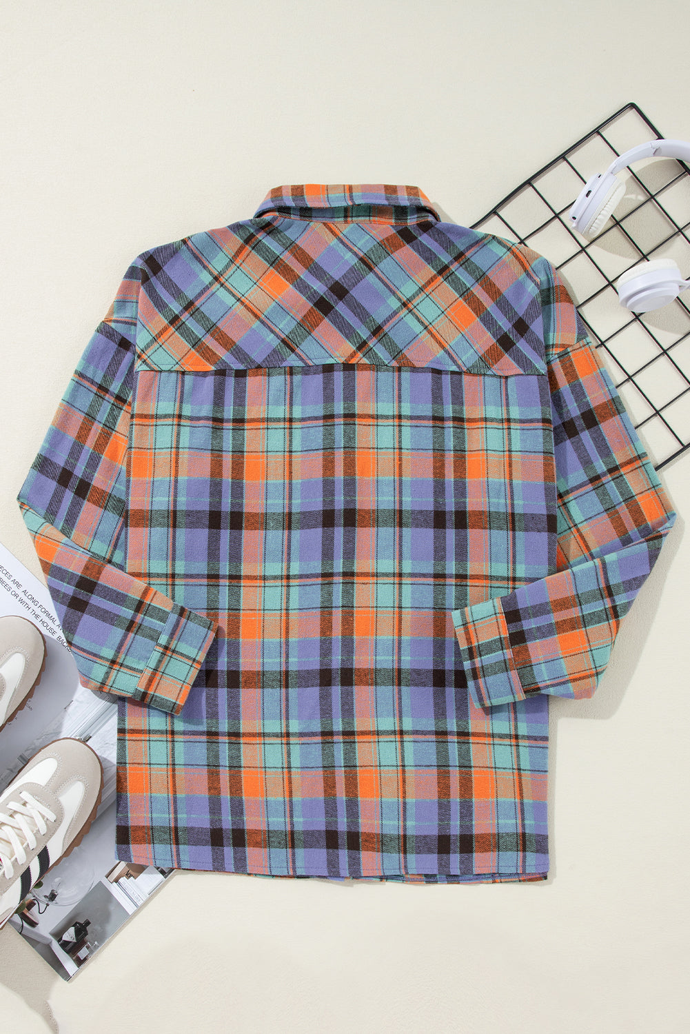 Orange Plaid Print Pocket Loose Shirt - The Fair Lady Shop