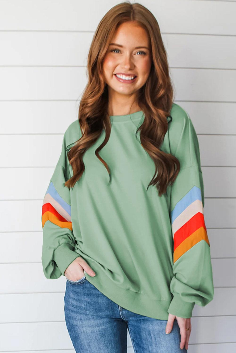 Moonlight Jade Patchwork Drop Sleeve Loose Sweatshirt - The Fair Lady Shop