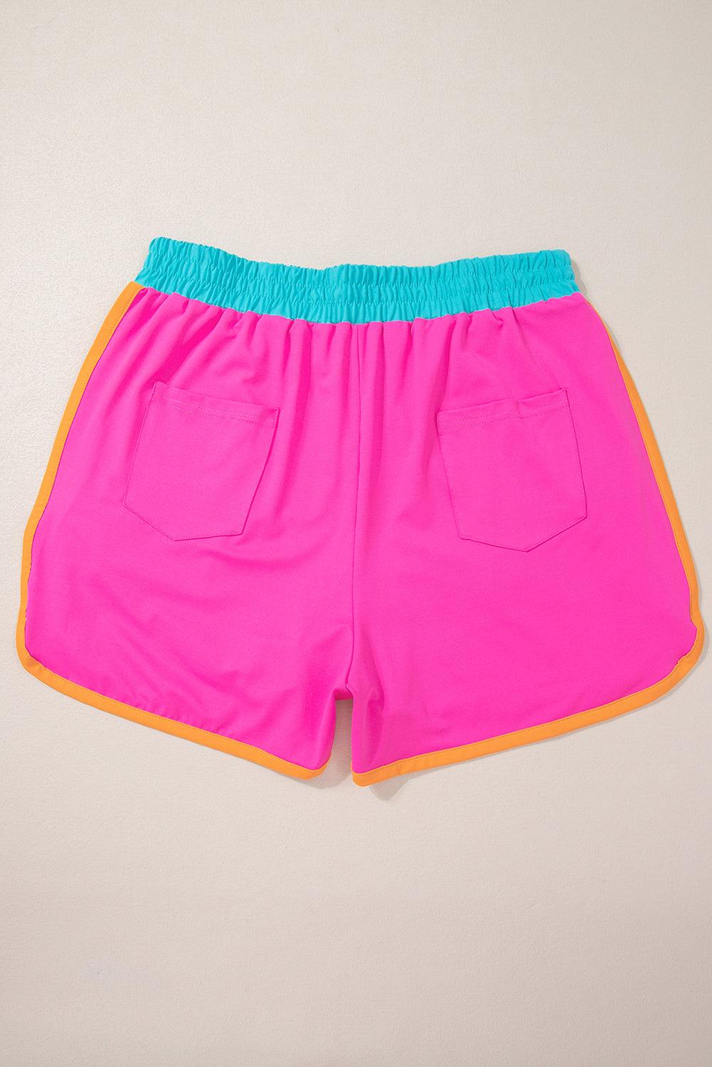 Peach Blossom Color Block Loose Fit Top & Elastic Waist Shorts Set - The Fair Lady Shop