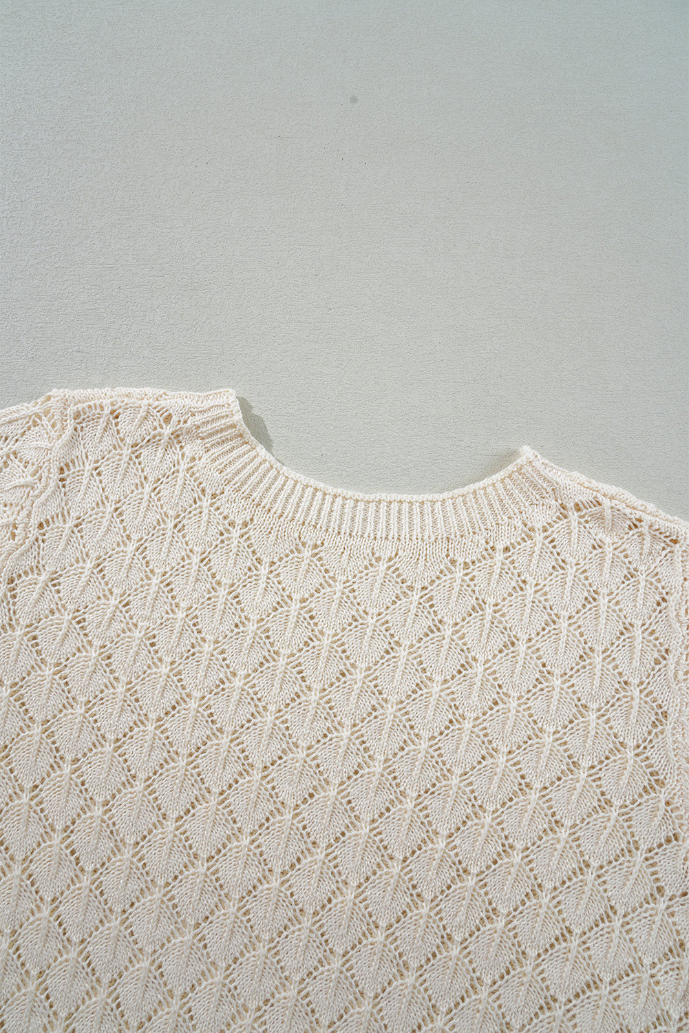 Beige Hollow Out Crochet Short Sleeve Knit Tee - The Fair Lady Shop