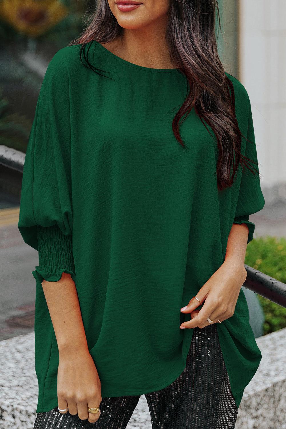 White Plain & Casual Shirred Cuffs Half Sleeve Top - The Fair Lady Shop