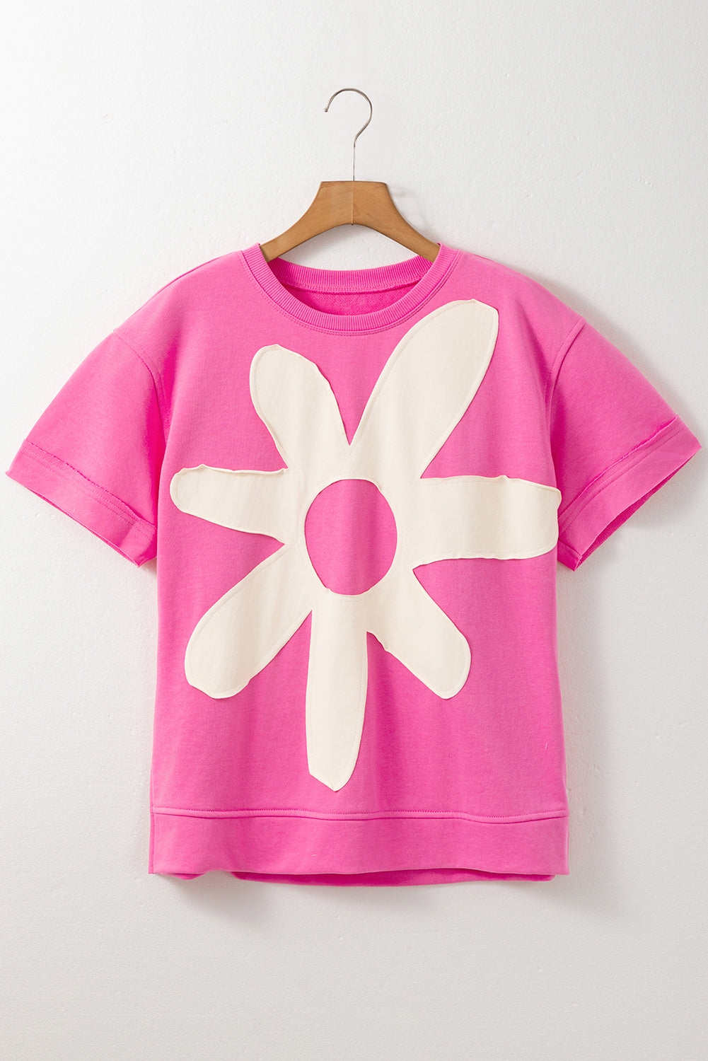 Sachet Pink 60s Flower Applique Slits T-Shirt - The Fair Lady Shop