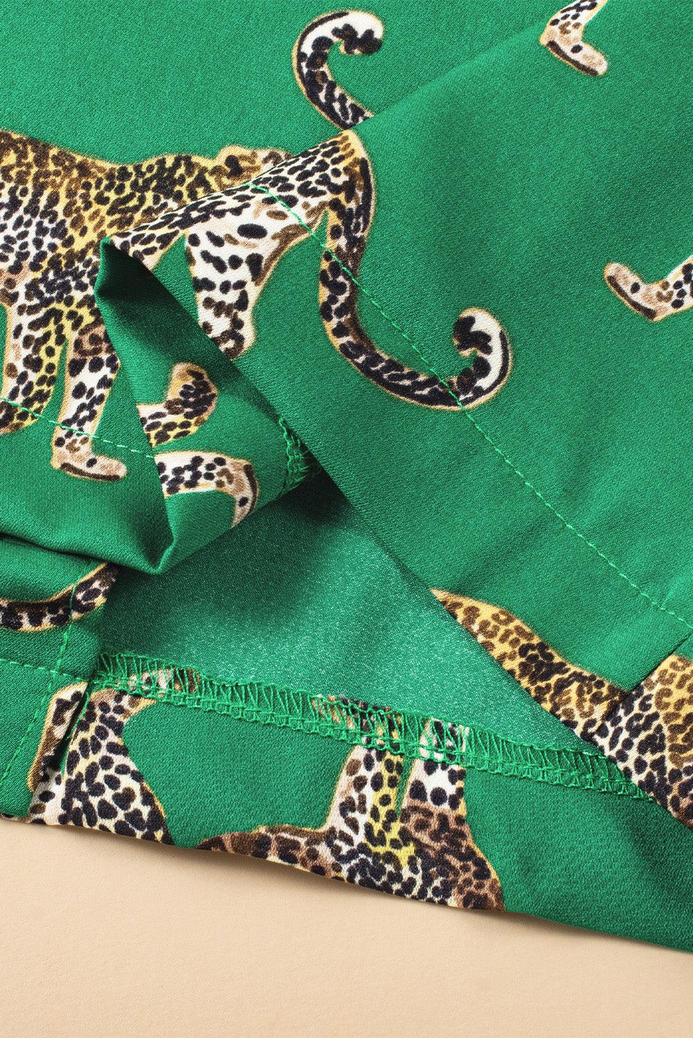 Green Cheetah Print Short Sleeve Shirt and Pants Pajama Set - The Fair Lady Shop