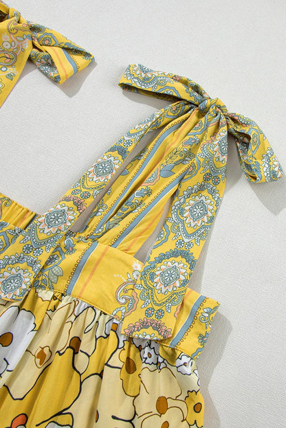 Yellow Floral Patchwork Boho Knot Straps Top - The Fair Lady Shop