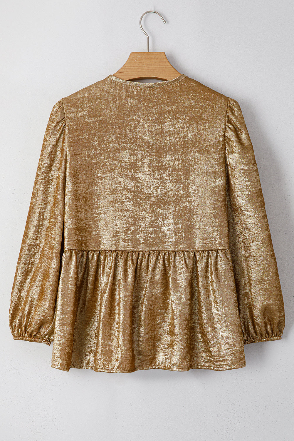 Gold Solid Color Bowknot Front Puff Sleeve Blouse - The Fair Lady Shop
