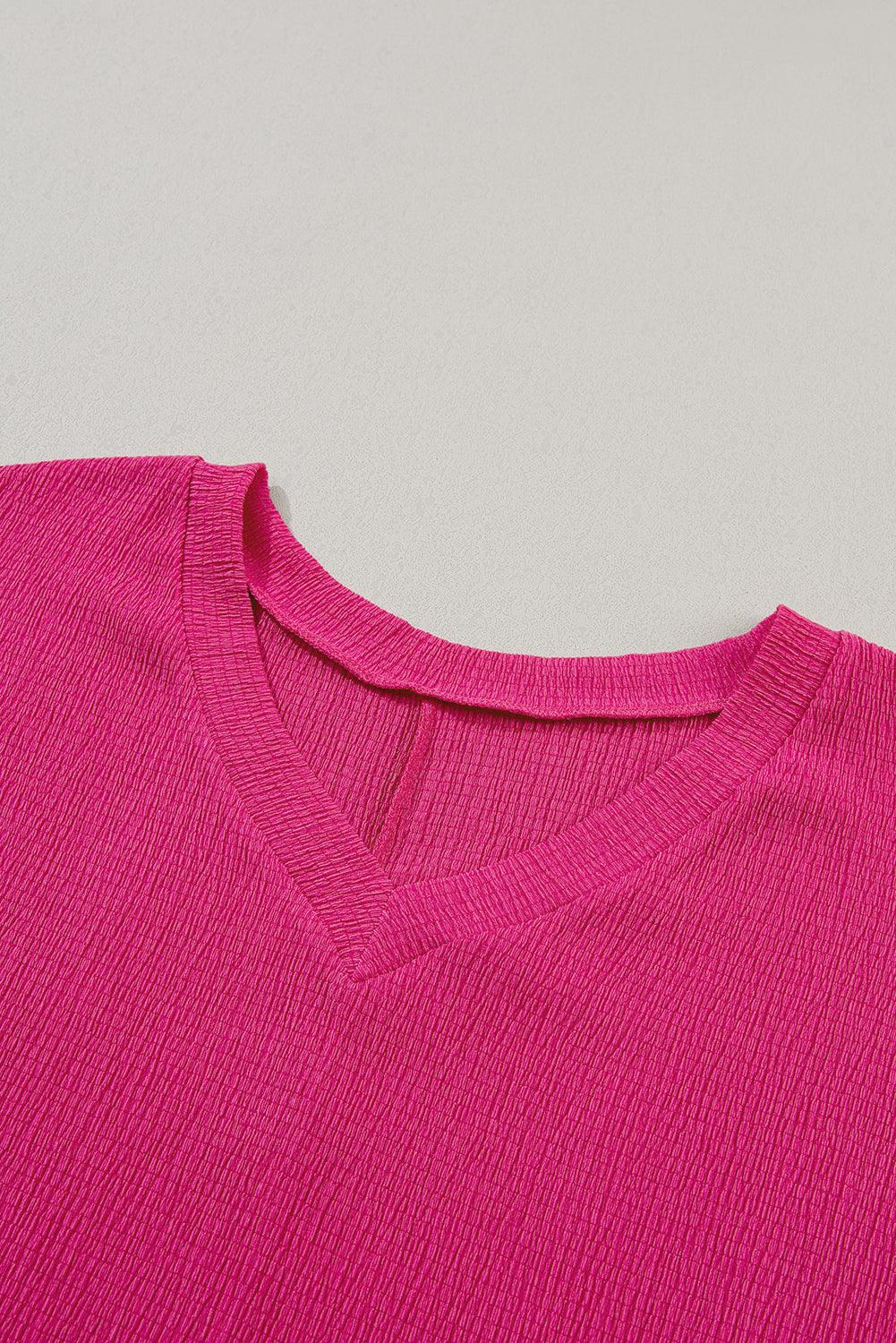 Blue Plain Crinkled V Neck Flounce Sleeve T Shirt - The Fair Lady Shop