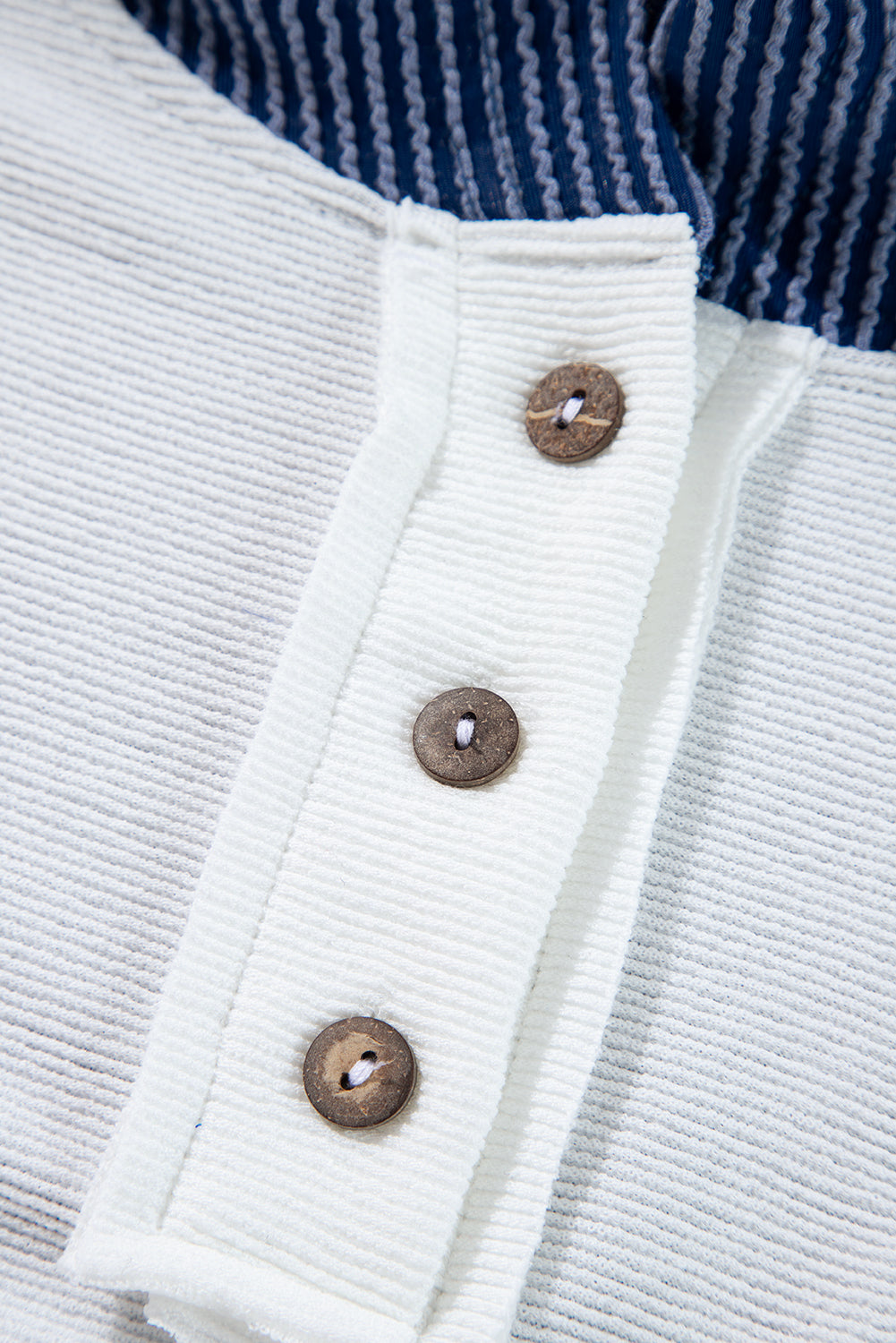 White Corded Patch Pocket Drawstring Henley Long Sleeve Top - The Fair Lady Shop