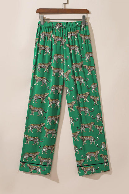 Green Cheetah Print Short Sleeve Shirt and Pants Pajama Set - The Fair Lady Shop