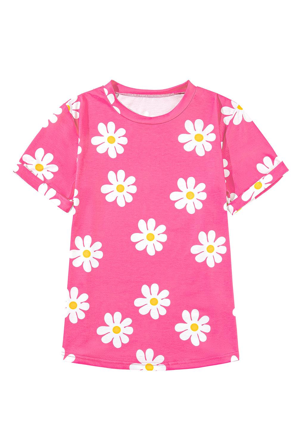 Sky Blue Daisy Print Crewneck T Shirt - The Fair Lady Shop