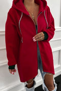 Racing Red Contrast Cuffed Drop Shoulder Zip up Tunic Hoodie