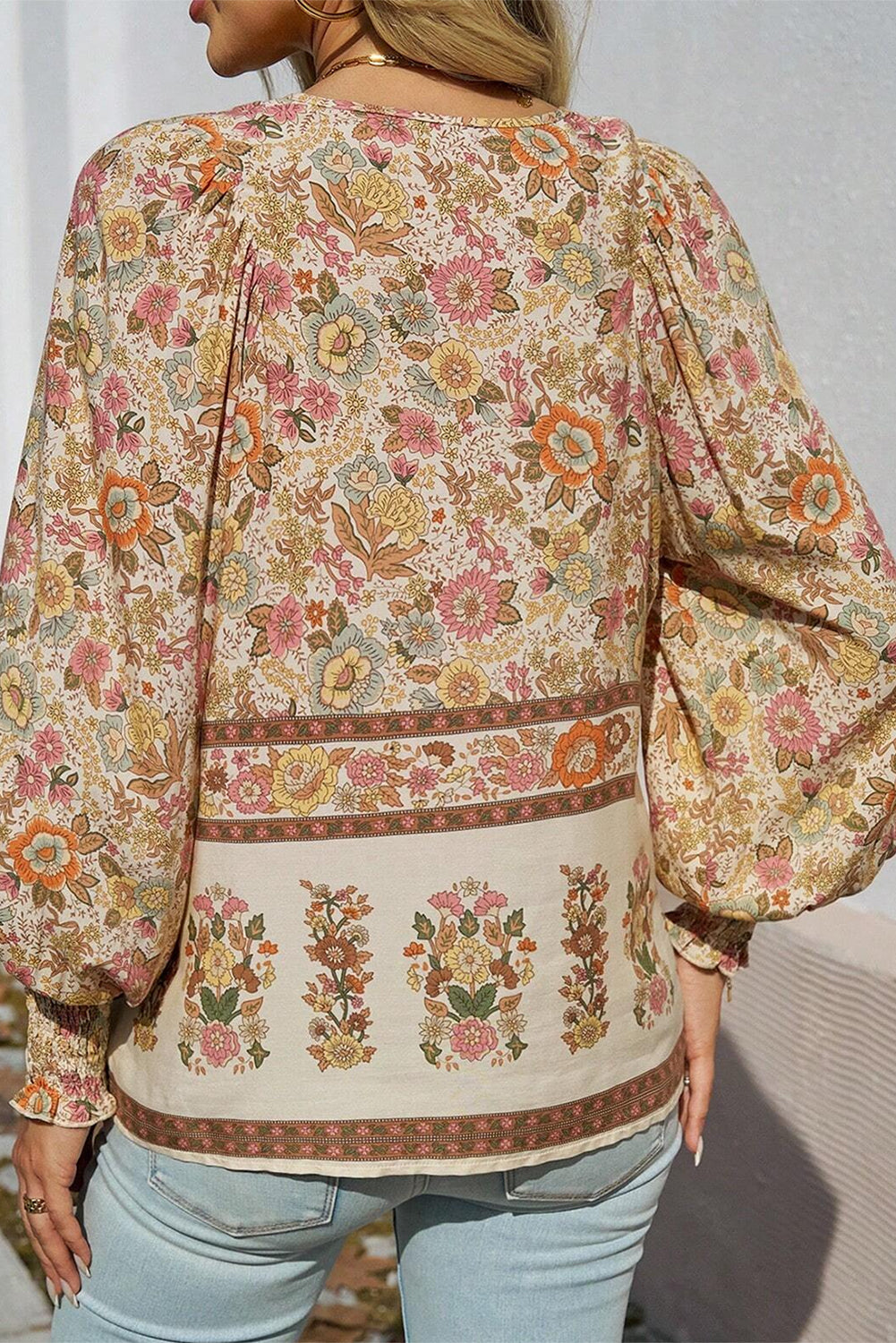 Yellow Floral Print Tie Neck Lantern Sleeve Blouse - The Fair Lady Shop