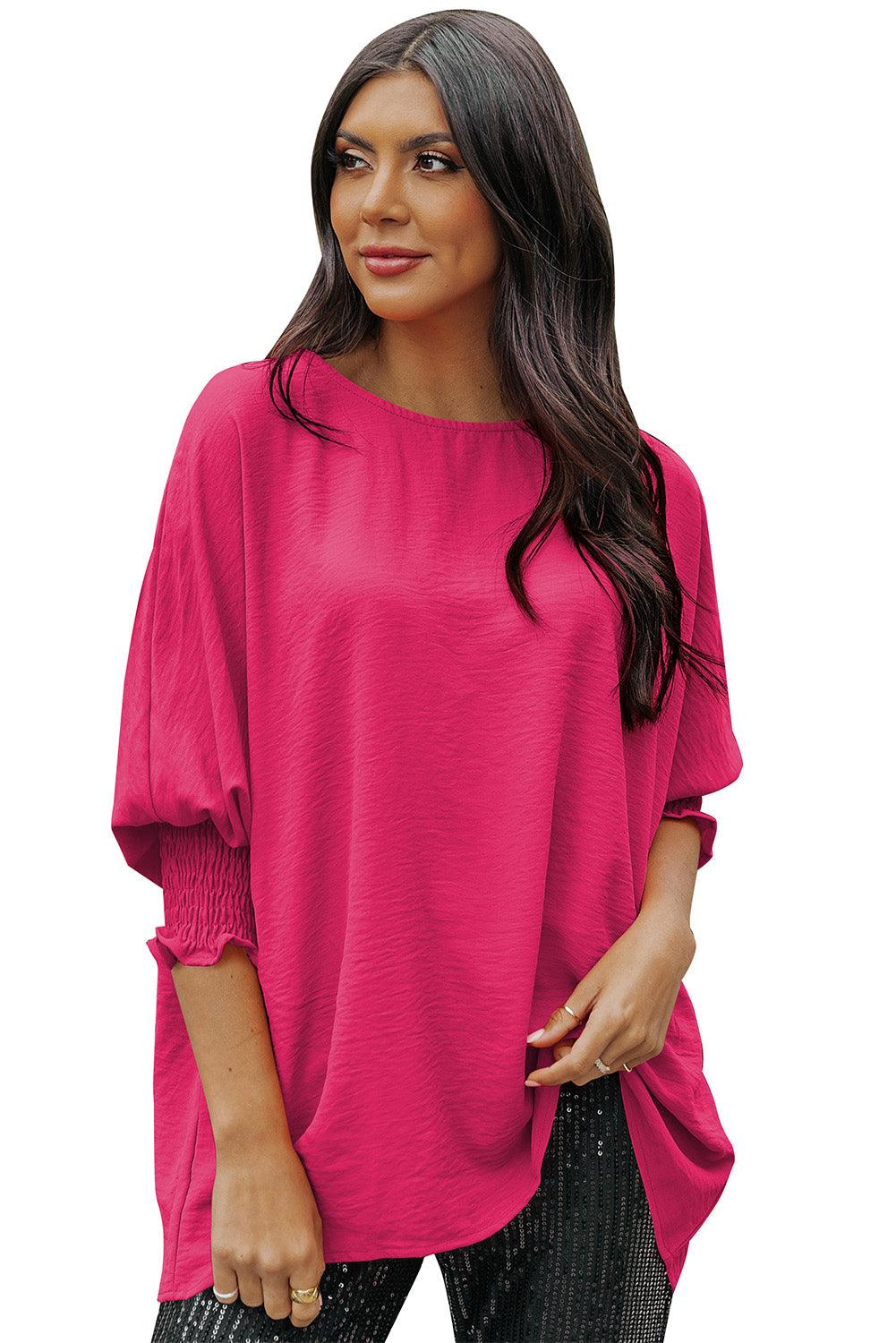 White Plain & Casual Shirred Cuffs Half Sleeve Top - The Fair Lady Shop