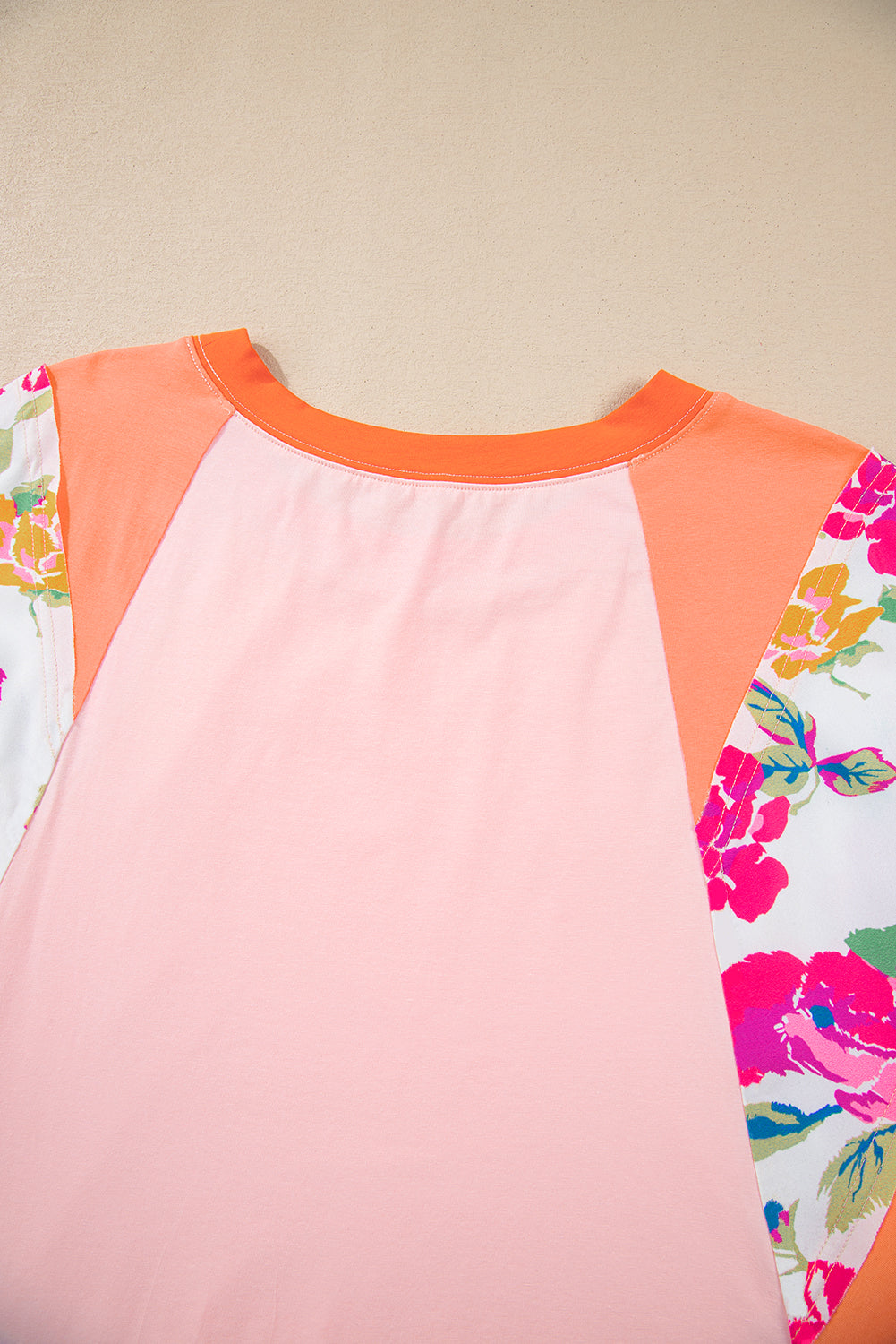 Orange Floral Patchwork Colorblock Plus Size Top - The Fair Lady Shop