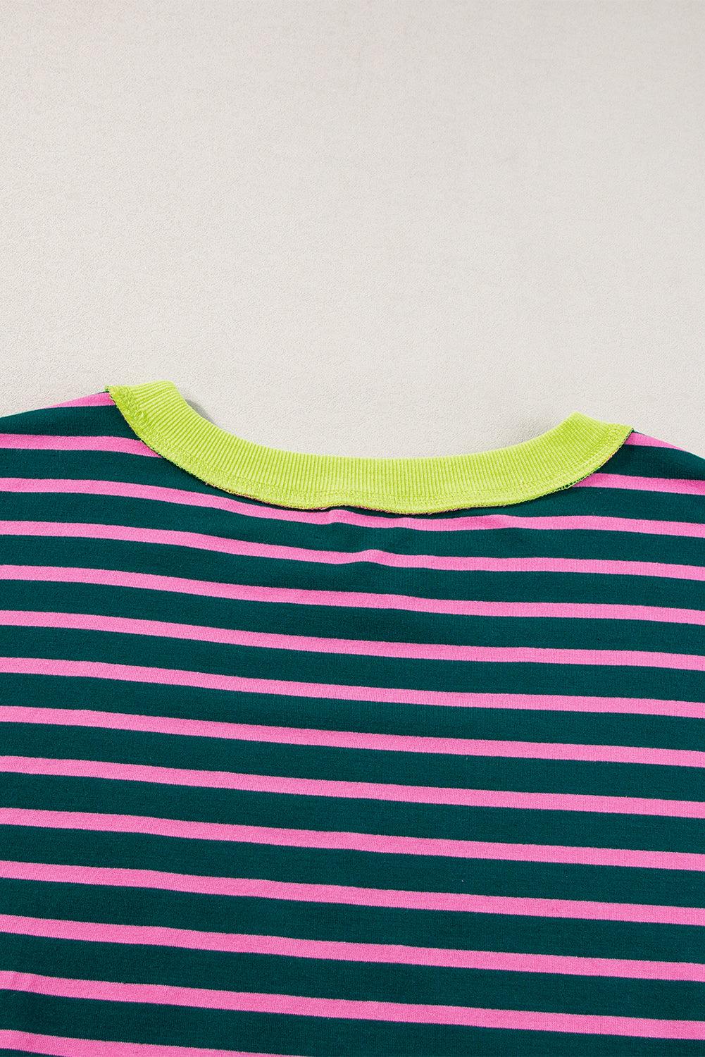 Pink Stripe Colorblock Drop Sleeve Oversized T Shirt - The Fair Lady Shop