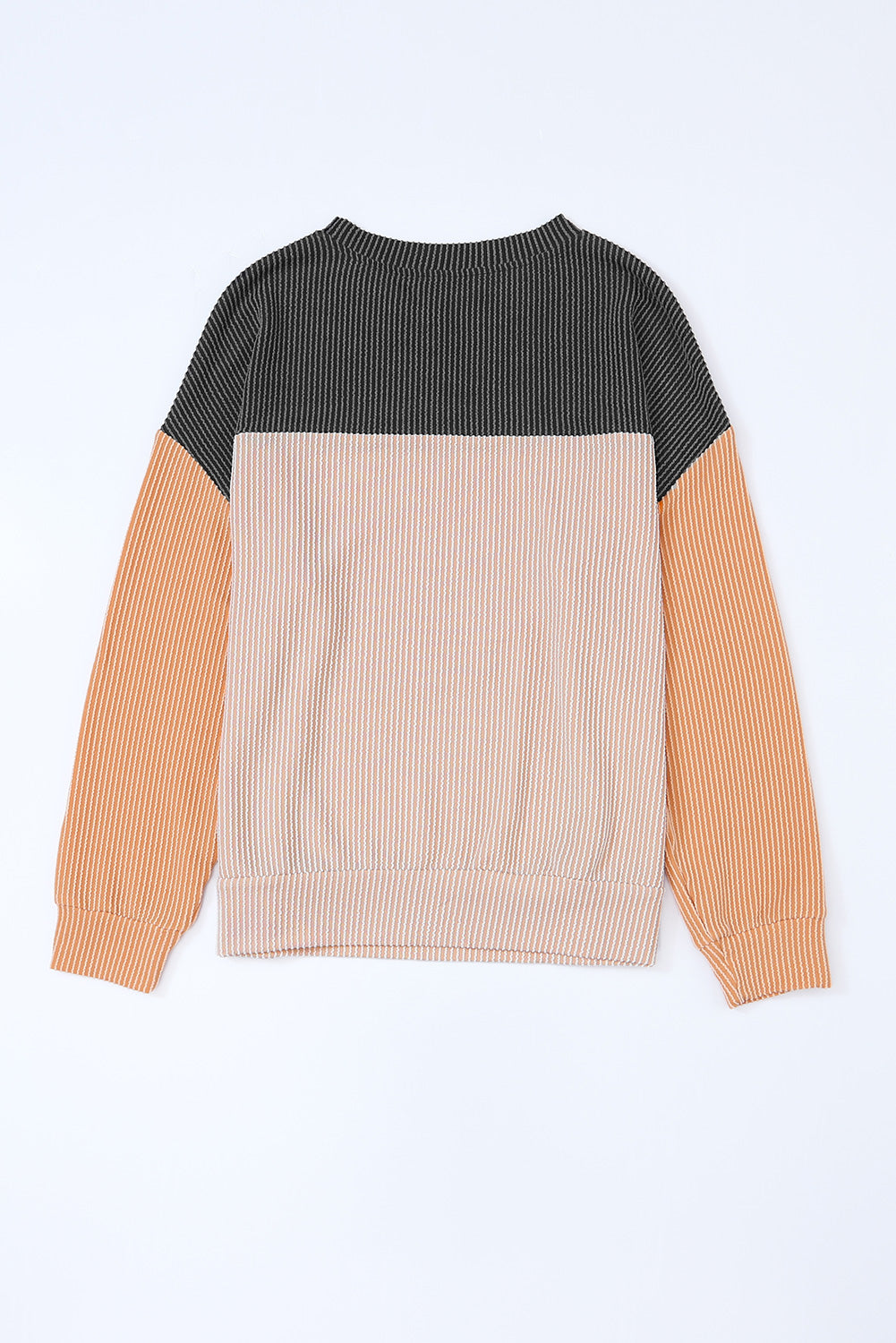 Black Ribbed Color Block Long Sleeve Top - The Fair Lady Shop
