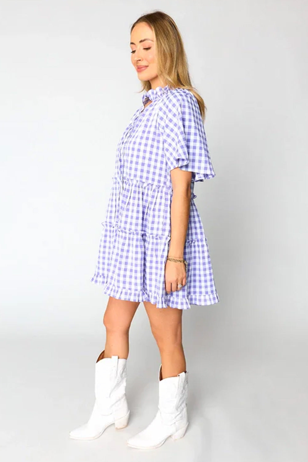 Lavendula Plaid Frill Tiered Mini Dress - The Fair Lady Shop