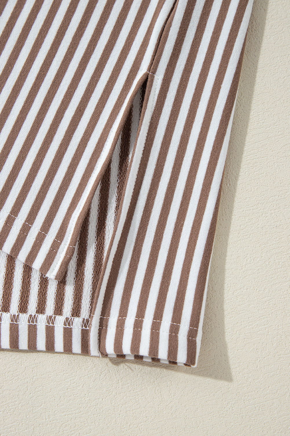 Khaki Stripe Patchwork Bracelet Sleeve Plus Size T Shirt - The Fair Lady Shop
