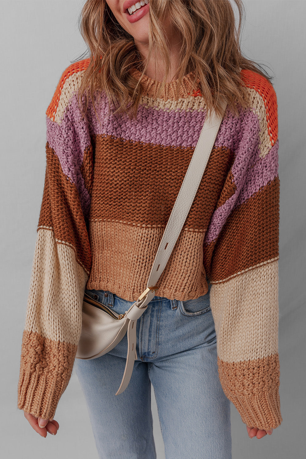 Multicolour Cropped Colorblock Knitted Sweater