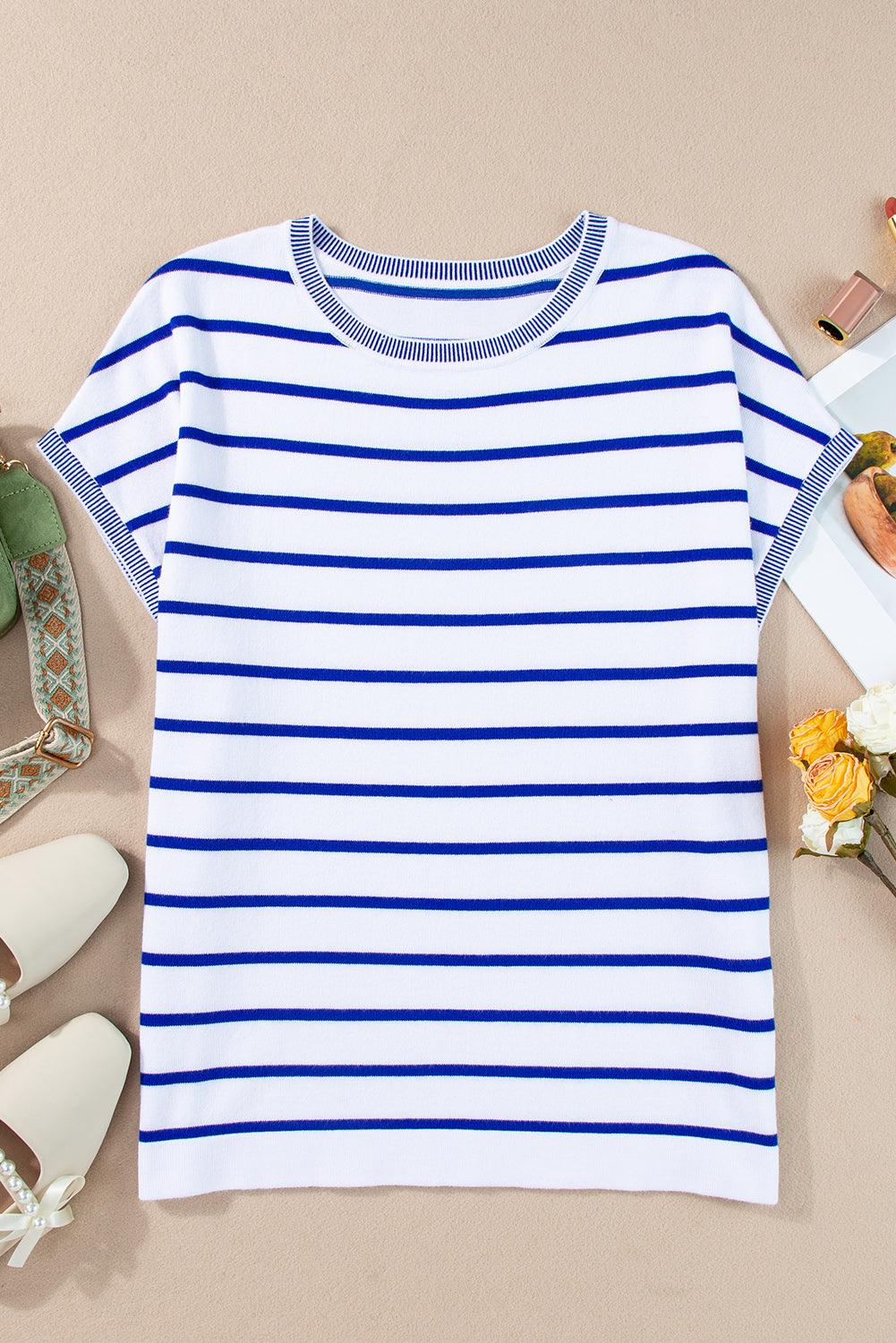 Khaki Stripe Knitted Dolman T Shirt - The Fair Lady Shop