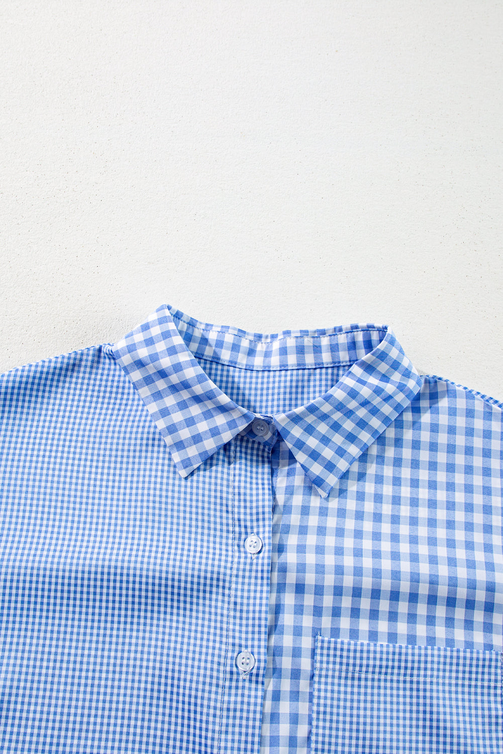 Sky Blue Plaid Pocket Long Sleeve Tunic Shirt