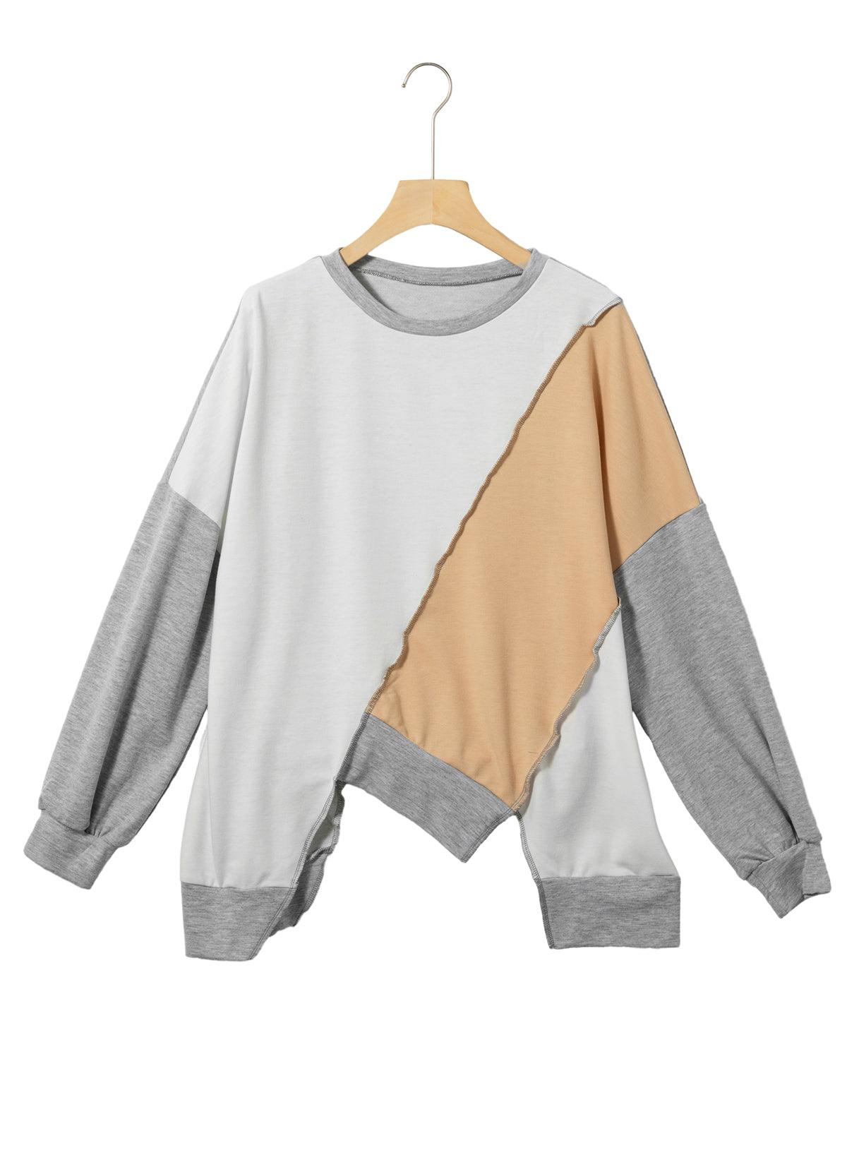 Pink Colorblock Stitching Irregular Hem Long Sleeve Top - The Fair Lady Shop