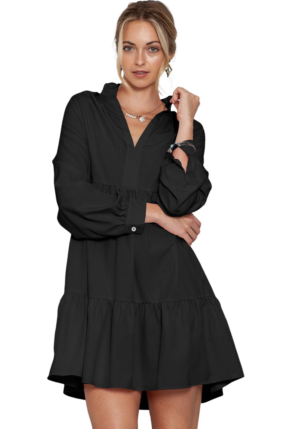 Pink Casual Stand V Neck Short Frill Dress - The Fair Lady Shop