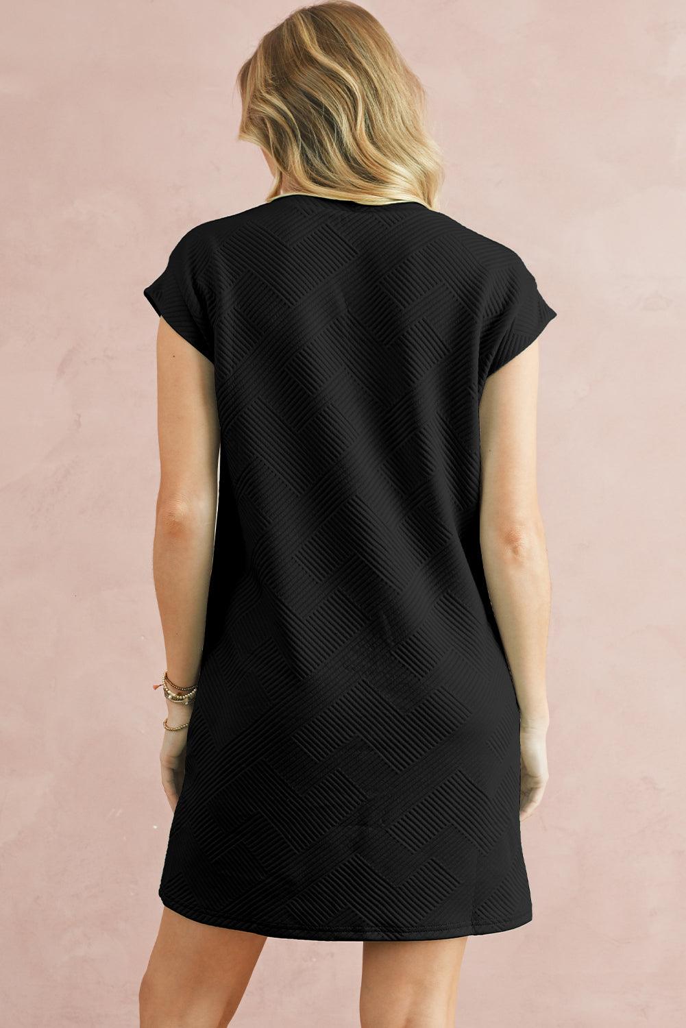 Sachet Pink Plain Textured Pocketed Mini Dress - The Fair Lady Shop