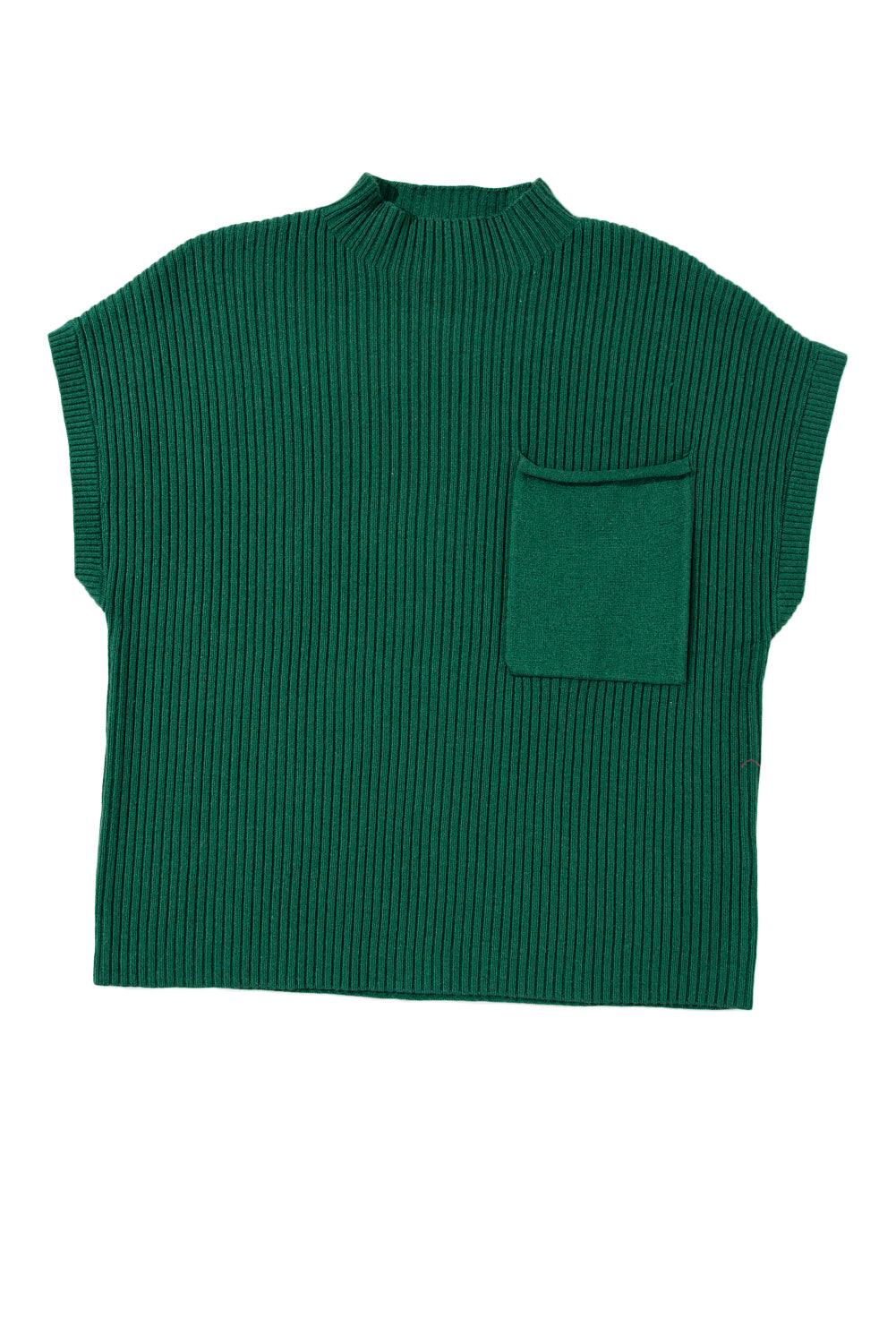 Green Patch Pocket Ribbed Knit Short Sleeve Sweater - The Fair Lady Shop