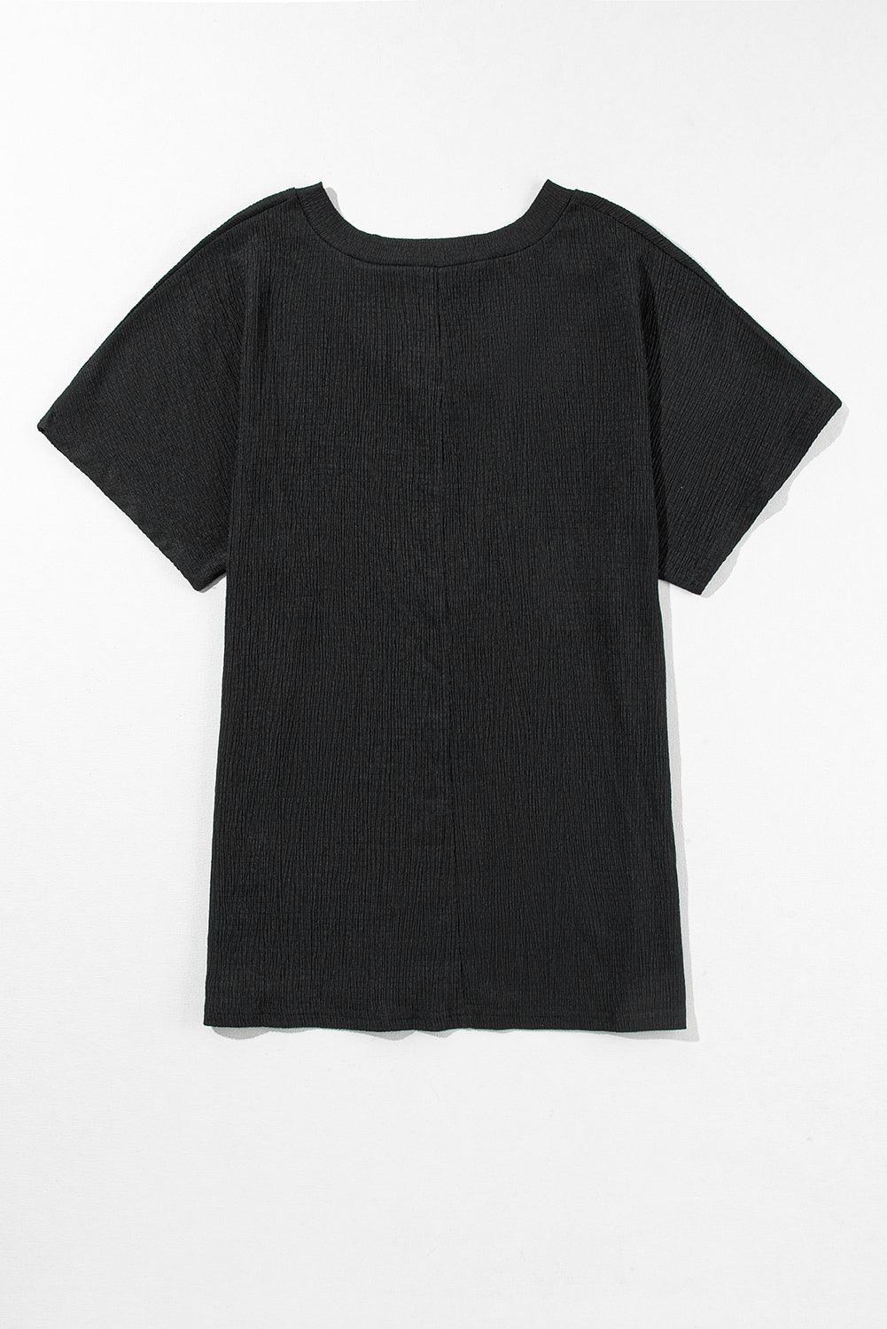 Blue Plain Crinkled V Neck Flounce Sleeve T Shirt - The Fair Lady Shop