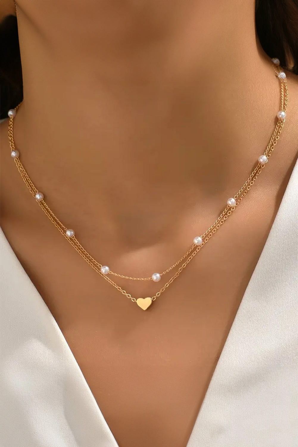 Gold Pearl Heart Chain Necklace - The Fair Lady Shop