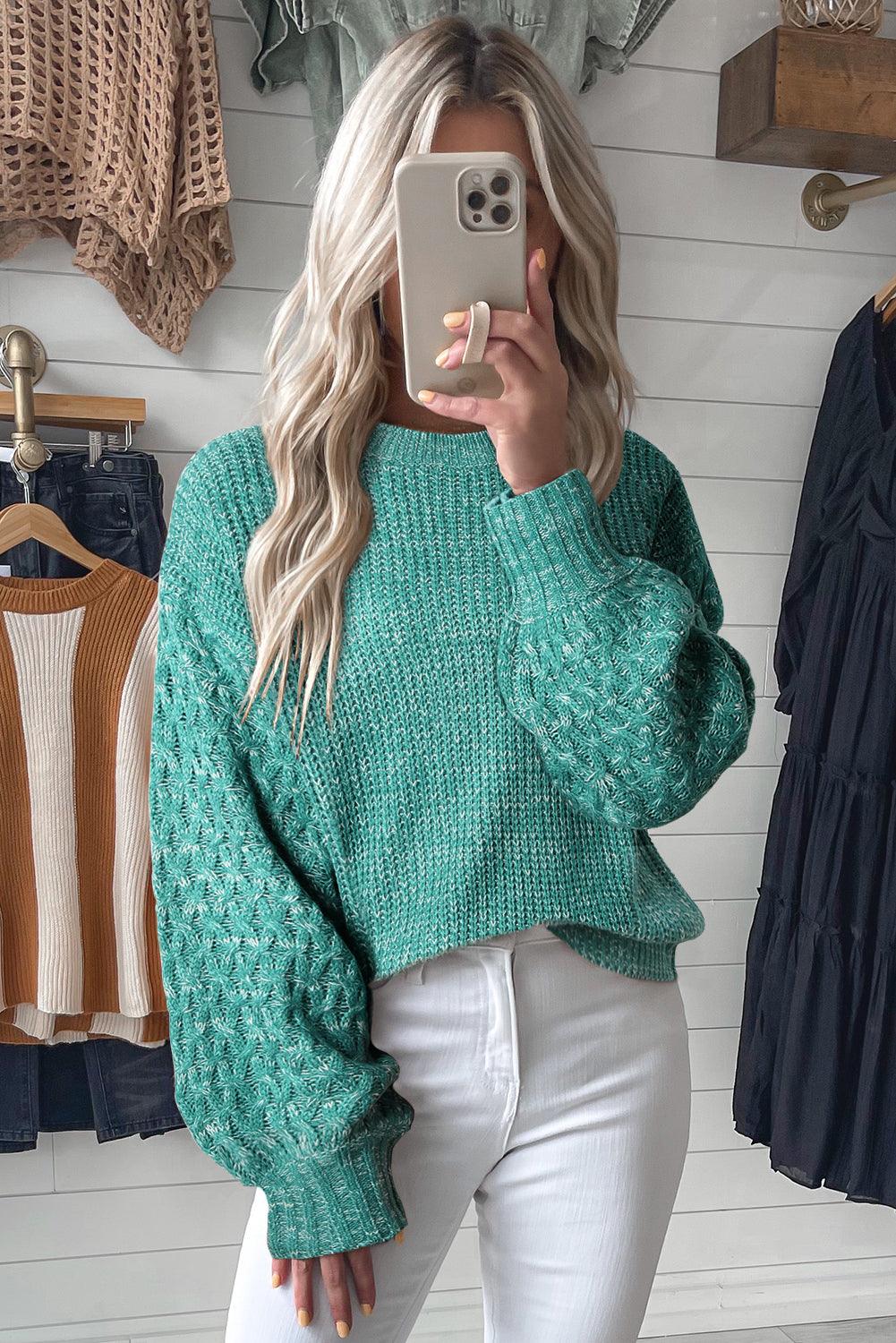 Verdant Chunky Knit Sleeve Drop Shoulder Sweater - The Fair Lady Shop