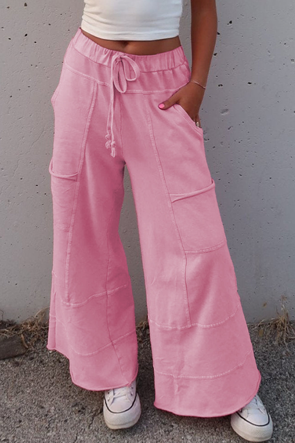 Bonbon Mineral Wash Exposed Seam Wide Leg Cargo Pants - The Fair Lady Shop
