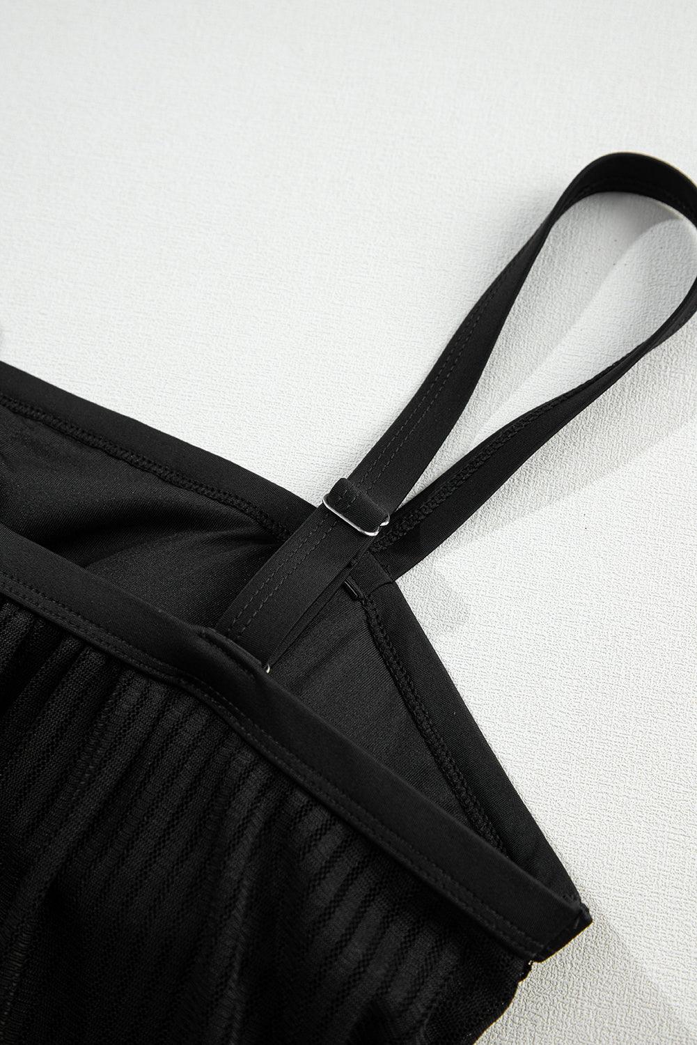 Black Striped Mesh Knotted Hem Tankini Swimsuit - The Fair Lady Shop