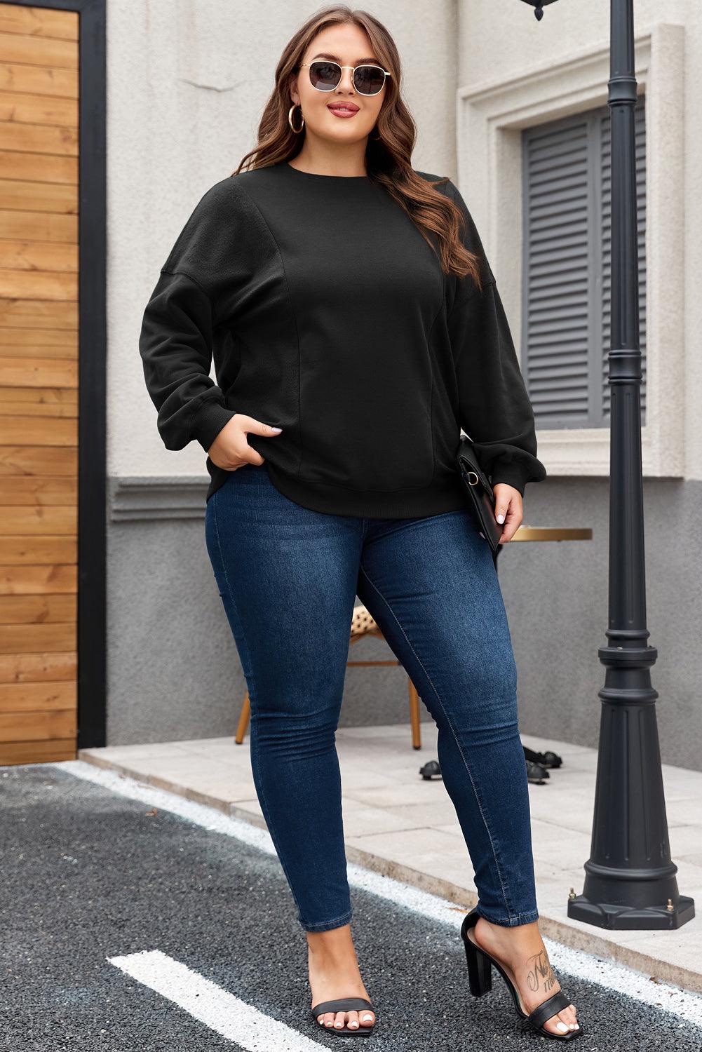 Apricot Loose Patchwork Crewneck Plus Size Sweatshirt - The Fair Lady Shop