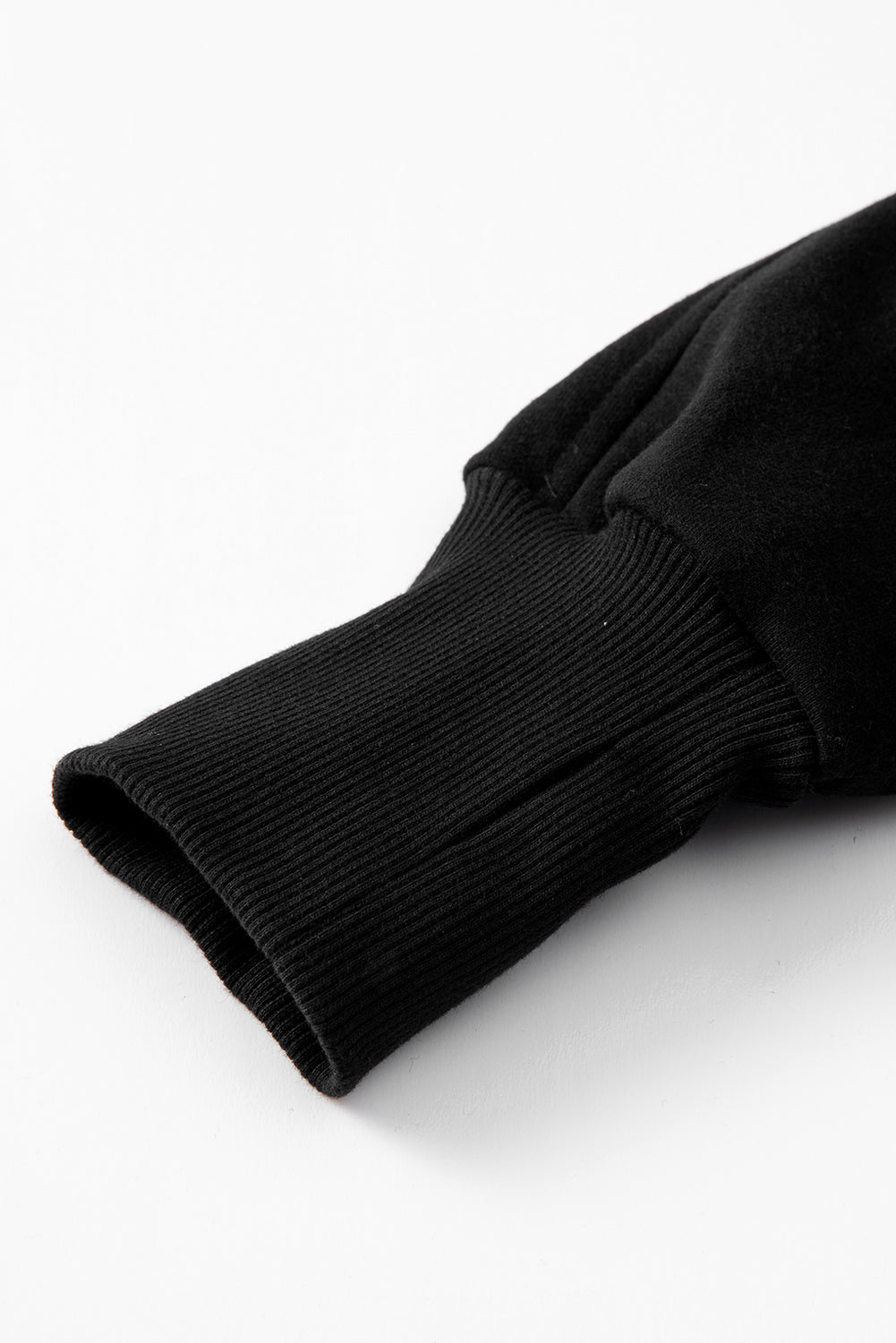 Black Zip Up Stand Collar Ribbed Thumbhole Sleeve Sweatshirt - The Fair Lady Shop