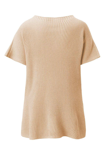 Apricot Side Slit Short Sleeve Oversized Sweater - The Fair Lady Shop