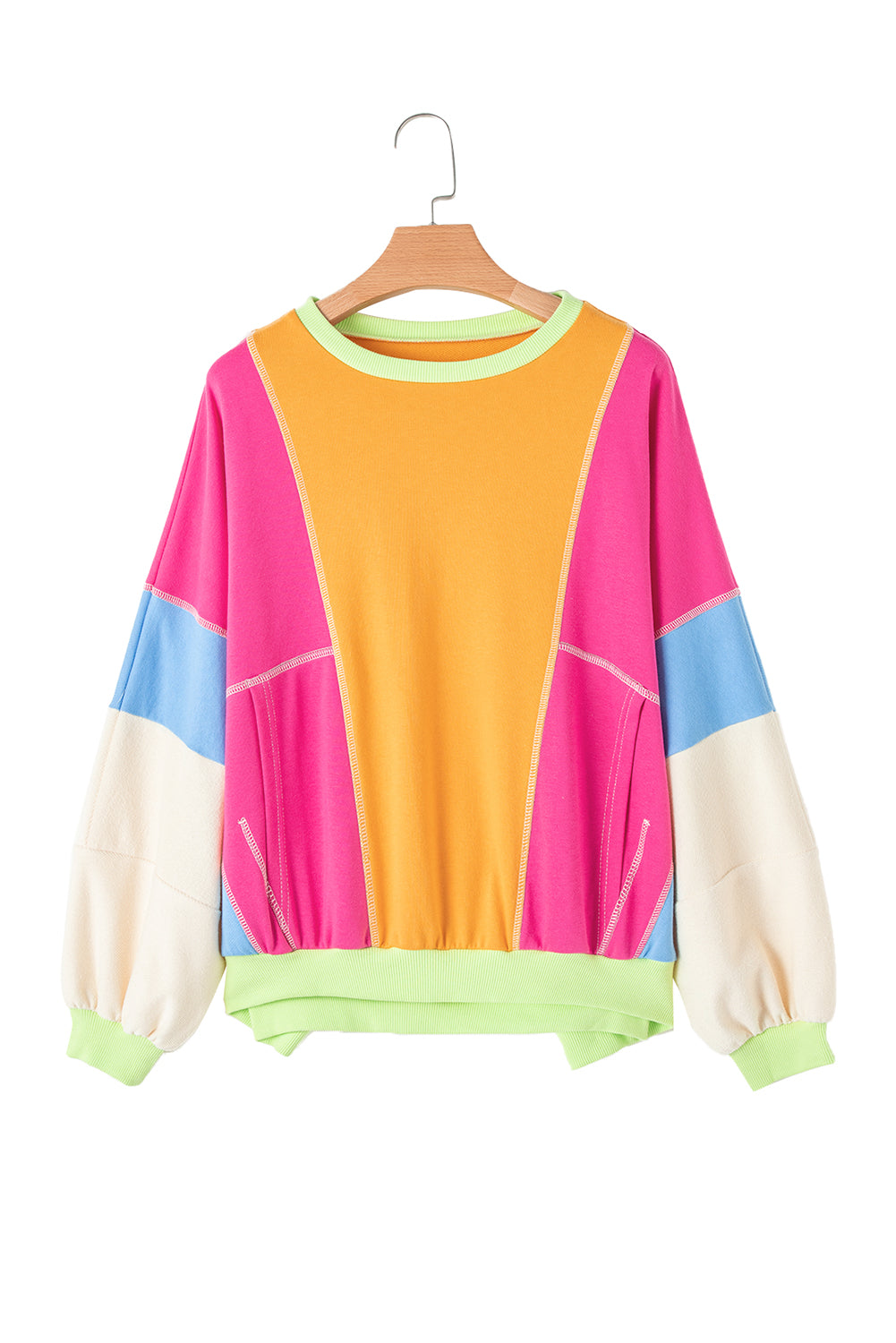 Grapefruit Orange Colorblock Patchwork Drop Shoulder Top - The Fair Lady Shop