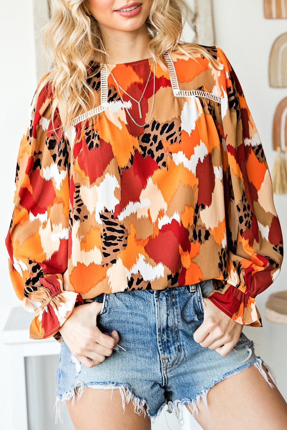 Multicolor Abstract Print Boho Ruffle Puff Sleeve Blouse - The Fair Lady Shop