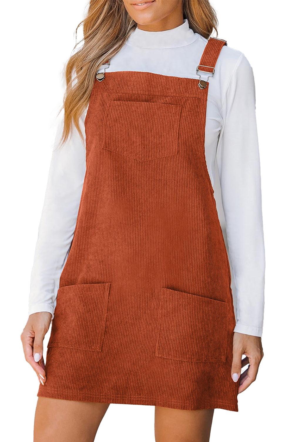 Cinnamon Corduroy Front Pockets Overall Dress - The Fair Lady Shop