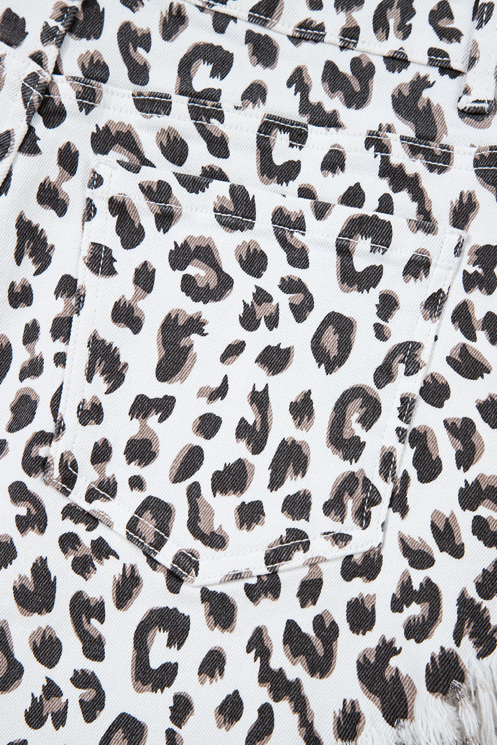White Leopard Frayed Hem Denim Shorts - The Fair Lady Shop