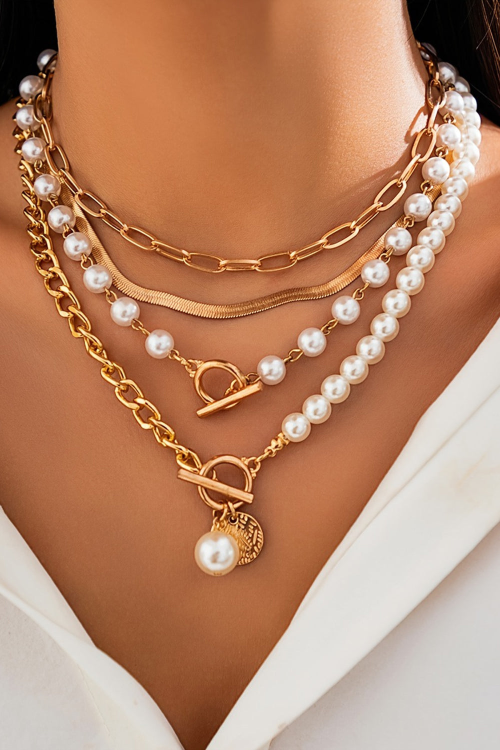 Gold Pearl Fashion Layered Necklace - The Fair Lady Shop