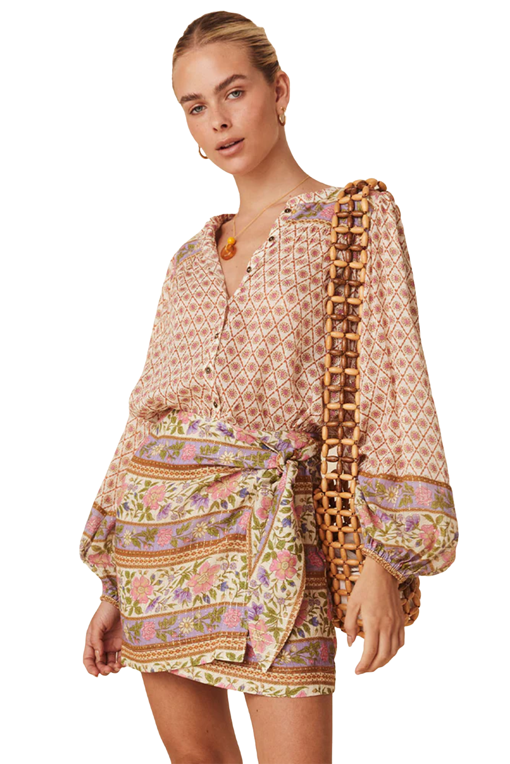 Multicolour Boho Floral Puff Sleeve V-Neck Button Blouse - The Fair Lady Shop