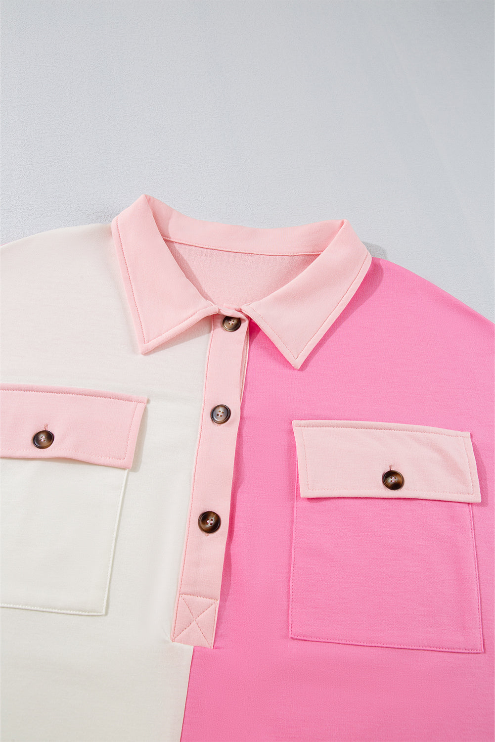 Bonbon Patchwork Pockets Half Button Plus Size Sweatshirt - The Fair Lady Shop